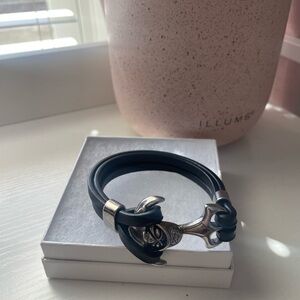Black Leather Anchor Bracelet - Unbranded